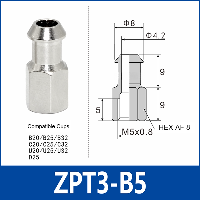 ZPT3-B5 zpt vacuum cup adapter, B5 connection, with technical dimensions