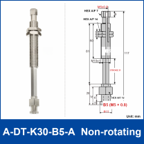 A-DT-K30-B5-A non-rotating robot buffer fitting, with product view and dimensional drawing