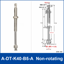A-DT-K40-B5-A non-rotating robot buffer fitting, with product view and dimensional drawing