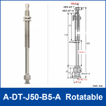 A-DT-J50-B5-A rotatable robot buffer fitting, with product view and dimensional drawing