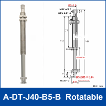 A-DT-J40-B5-B rotatable robot buffer fitting, with product view and dimensional drawing