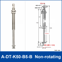 A-DT-K50-B5-B non-rotating robot buffer fitting, with product view and dimensional drawing