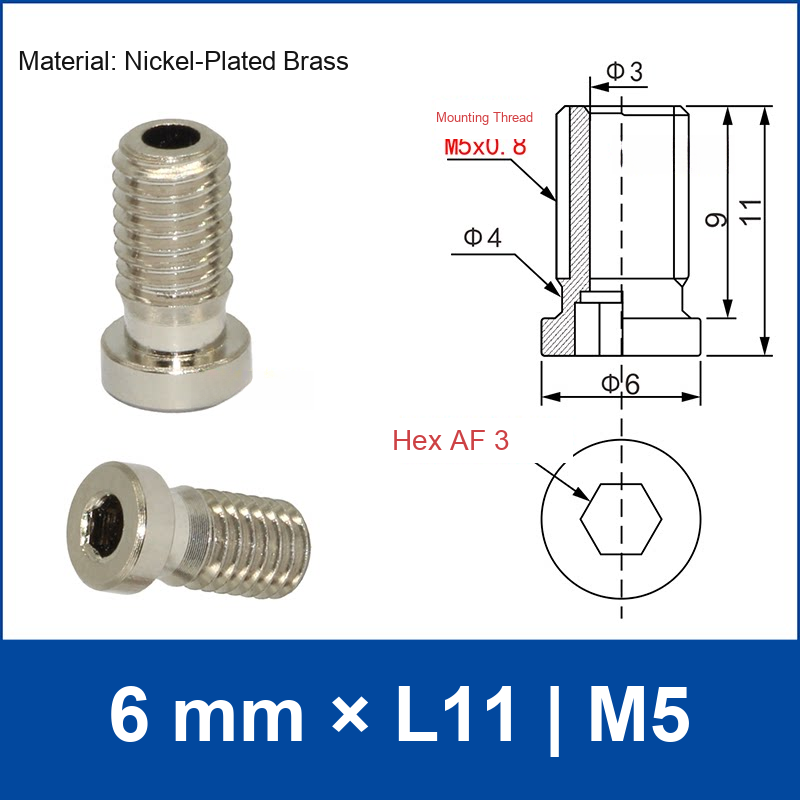 6-L11-M5 vacuum cup mounting adapter, 6 mm by L11 dimensions, M5 thread, with technical drawing
