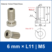 6-L11-M5 vacuum cup mounting adapter, 6 mm by L11 dimensions, M5 thread, with technical drawing