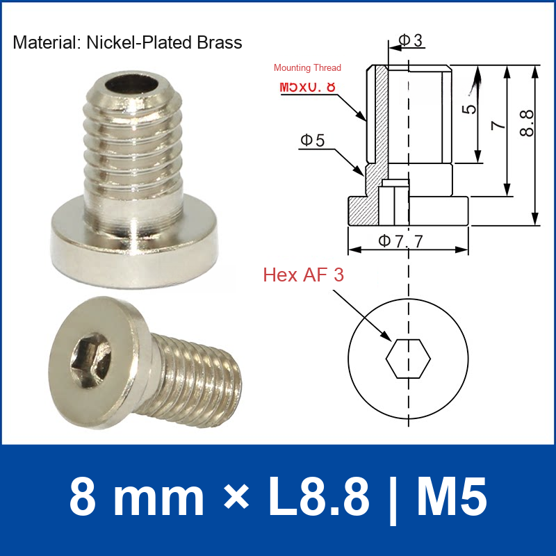 8-L8.8-M5 vacuum cup mounting adapter, 8 mm by L8.8 dimensions, M5 thread, with technical drawing