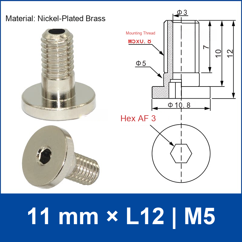11-L12-M5 vacuum cup mounting adapter, 11 mm by L12 dimensions, M5 thread, with technical drawing