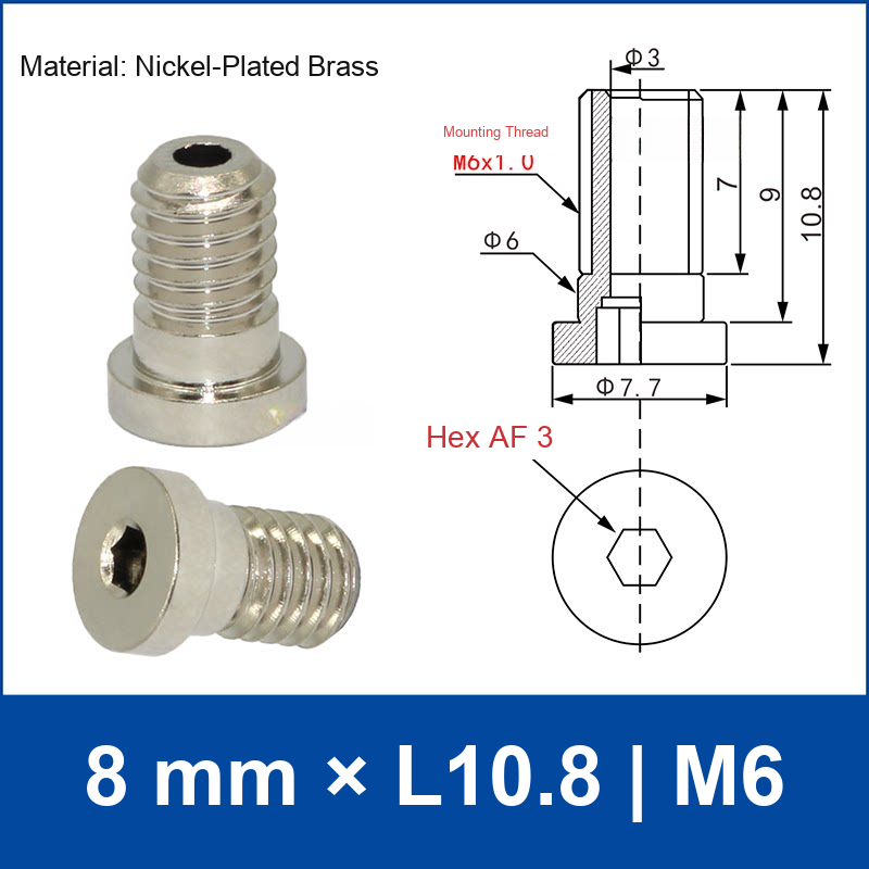 8-L10.8-M6 vacuum cup mounting adapter, 8 mm by L10.8 dimensions, M6 thread, with technical drawing