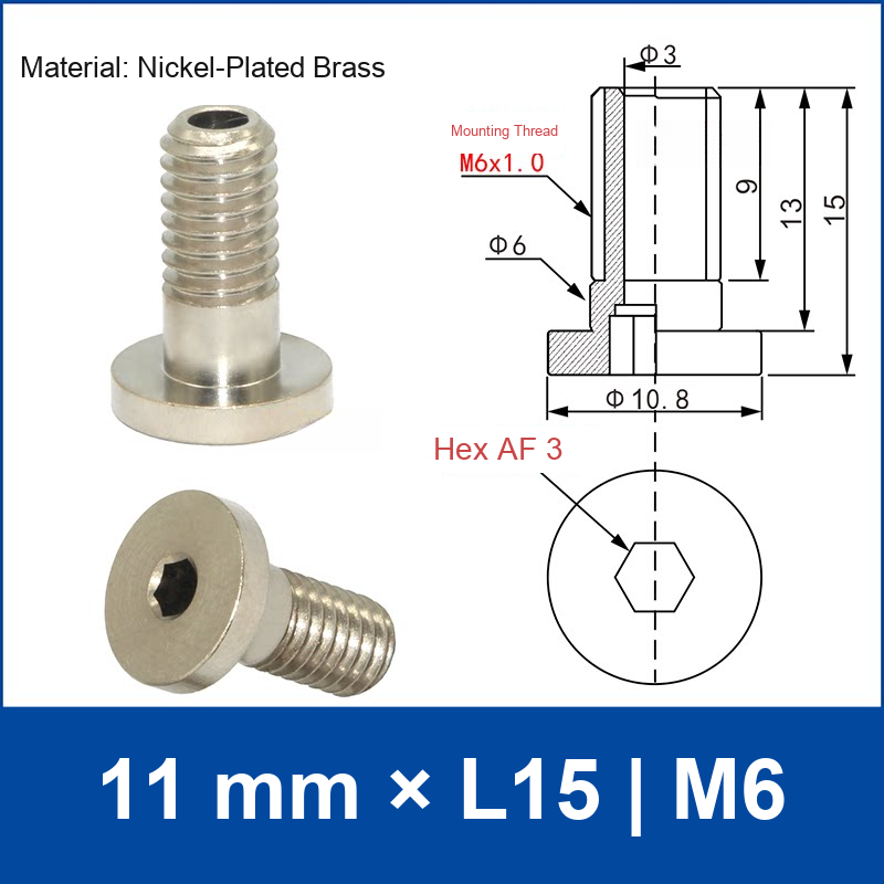 11-L15-M6 vacuum cup mounting adapter, 11 mm by L15 dimensions, M6 thread, with technical drawing