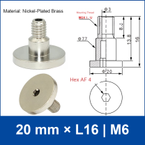 20-L16-M6 vacuum cup mounting adapter, 20 mm by L16 dimensions, M6 thread, with technical drawing