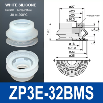 ZP3E-32BMS White Silicone heavy-duty vacuum suction cup and technical dimensions