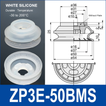 ZP3E-50BMS White Silicone heavy-duty vacuum suction cup and technical dimensions