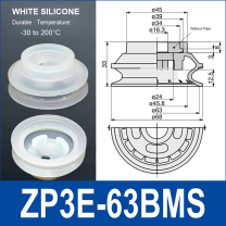 ZP3E-63BMS White Silicone heavy-duty vacuum suction cup and technical dimensions