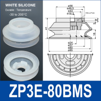 ZP3E-80BMS White Silicone heavy-duty vacuum suction cup and technical dimensions
