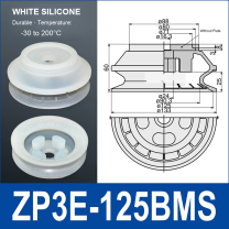 ZP3E-125BMS White Silicone heavy-duty vacuum suction cup and technical dimensions