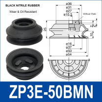 ZP3E-50BMN Black Nitrile Rubber heavy-duty vacuum suction cup and technical dimensions