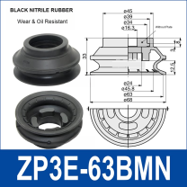 ZP3E-63BMN Black Nitrile Rubber heavy-duty vacuum suction cup and technical dimensions