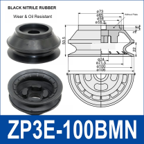 ZP3E-100BMN Black Nitrile Rubber heavy-duty vacuum suction cup and technical dimensions