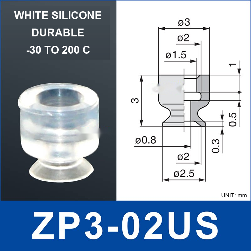 ZP3-02US – White Silicone, mini vacuum cup, White Silicone, Straight Neck, with technical dimensions