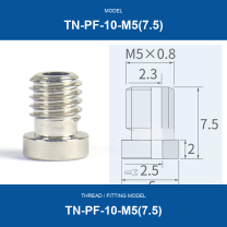 TN-PF-10-M5(7.5) threaded vacuum cup mount fitting with product view and dimensional drawing