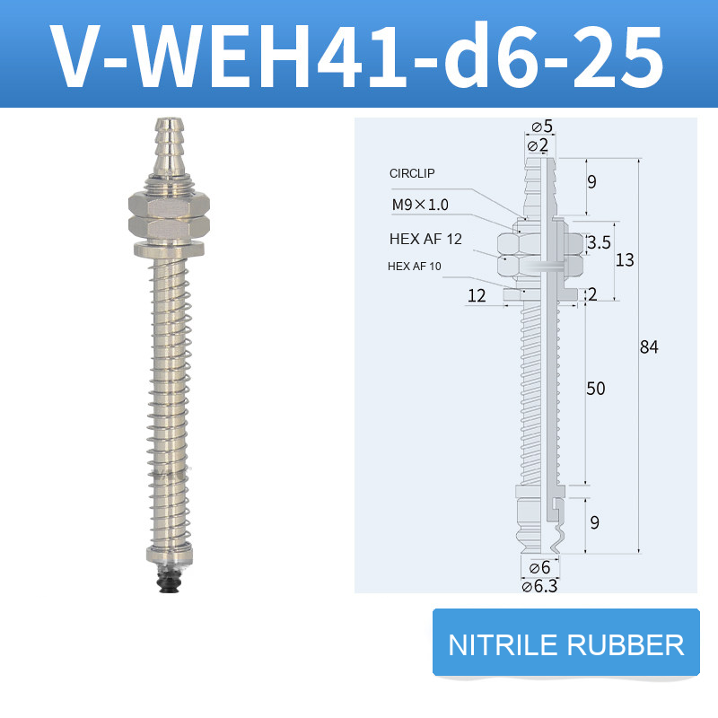V-WEH41 / V-WEH42 Rear-Port Spring-Loaded Vacuum Cup Assemblies, 6–80 mm-BOLTTE