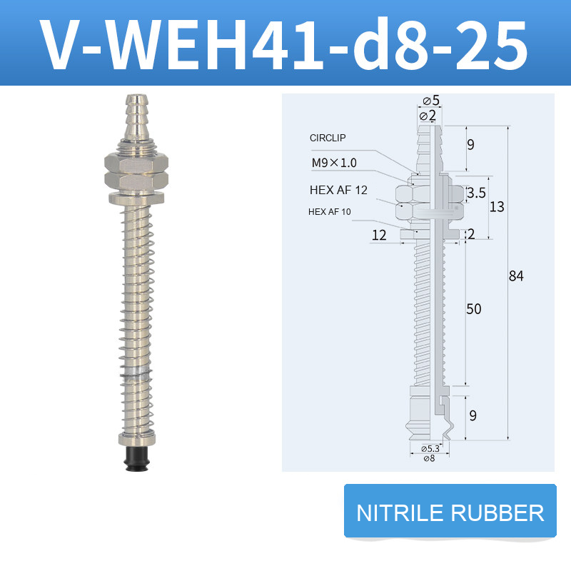 V-WEH41 / V-WEH42 Rear-Port Spring-Loaded Vacuum Cup Assemblies, 6–80 mm-BOLTTE