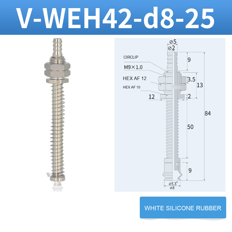 V-WEH41 / V-WEH42 Rear-Port Spring-Loaded Vacuum Cup Assemblies, 6–80 mm-BOLTTE