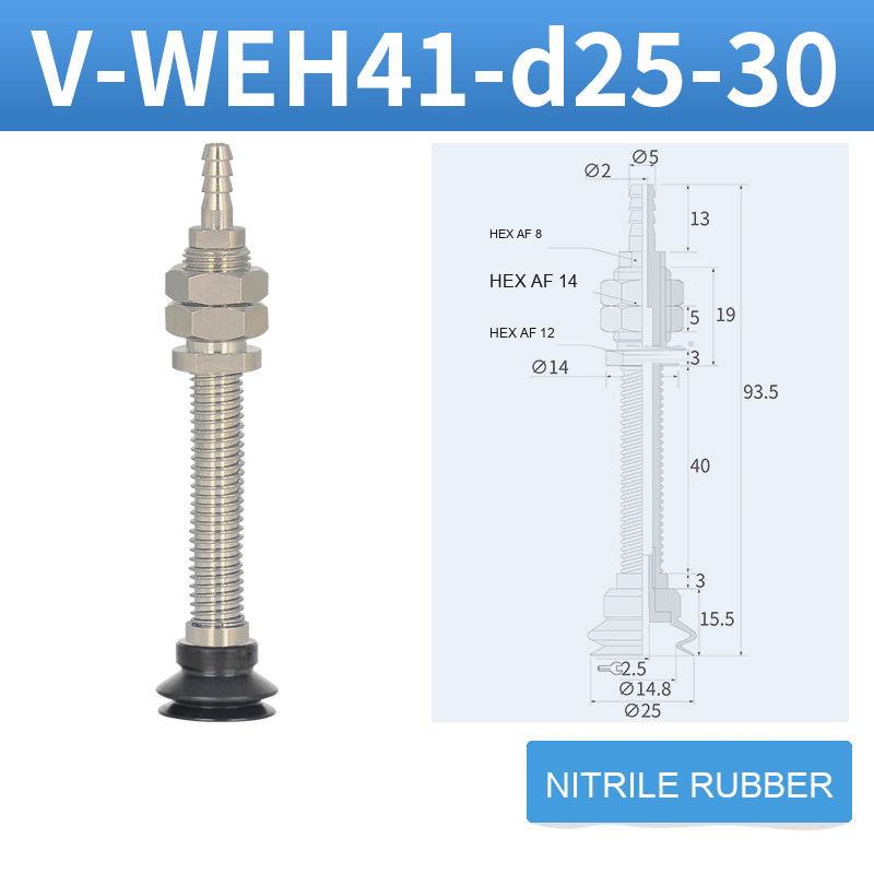 V-WEH41 / V-WEH42 Rear-Port Spring-Loaded Vacuum Cup Assemblies, 6–80 mm-BOLTTE