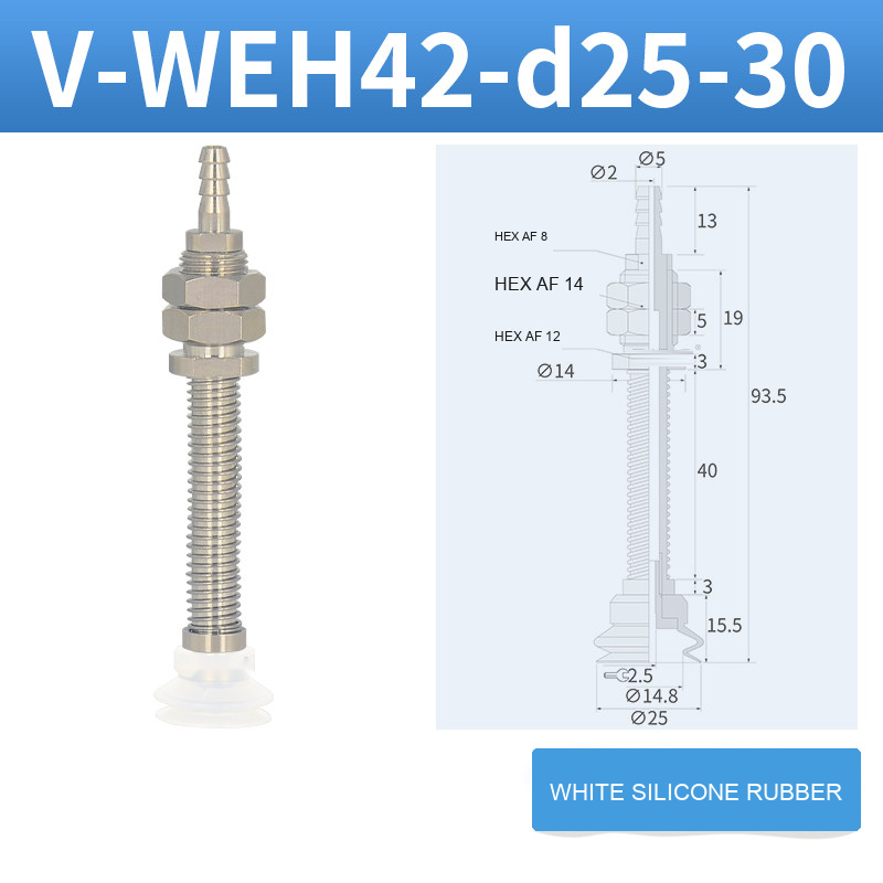 V-WEH41 / V-WEH42 Rear-Port Spring-Loaded Vacuum Cup Assemblies, 6–80 mm-BOLTTE