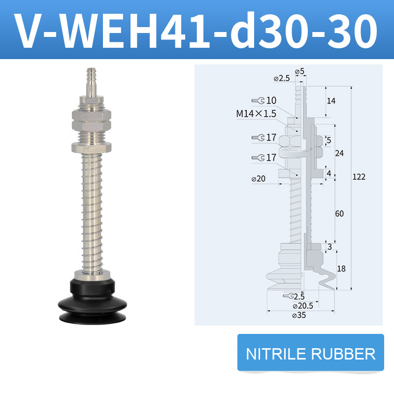 V-WEH41 / V-WEH42 Rear-Port Spring-Loaded Vacuum Cup Assemblies, 6–80 mm-BOLTTE