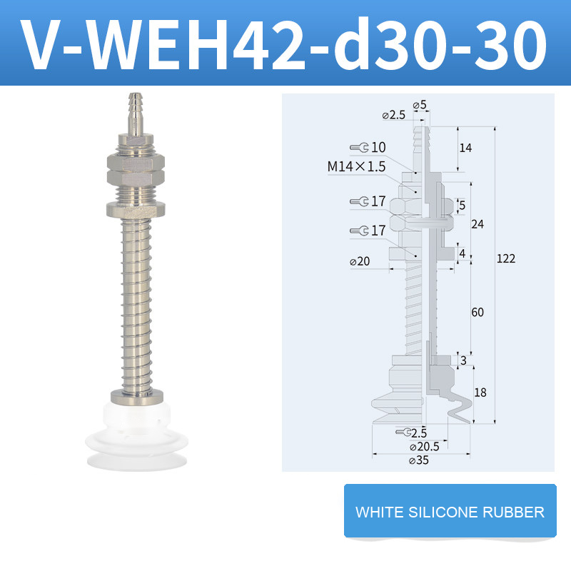 V-WEH41 / V-WEH42 Rear-Port Spring-Loaded Vacuum Cup Assemblies, 6–80 mm-BOLTTE