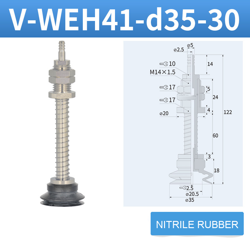 V-WEH41 / V-WEH42 Rear-Port Spring-Loaded Vacuum Cup Assemblies, 6–80 mm-BOLTTE