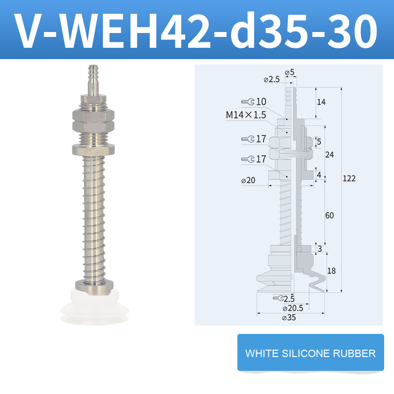 V-WEH41 / V-WEH42 Rear-Port Spring-Loaded Vacuum Cup Assemblies, 6–80 mm-BOLTTE