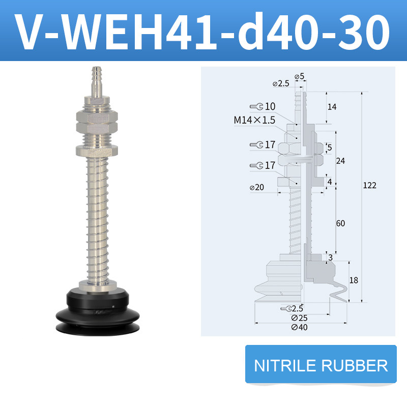 V-WEH41 / V-WEH42 Rear-Port Spring-Loaded Vacuum Cup Assemblies, 6–80 mm-BOLTTE