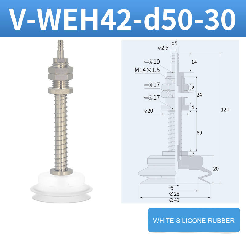 V-WEH41 / V-WEH42 Rear-Port Spring-Loaded Vacuum Cup Assemblies, 6–80 mm-BOLTTE
