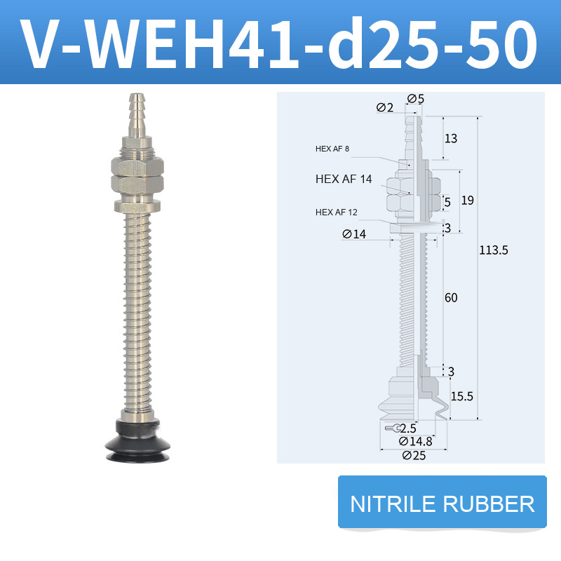 V-WEH41 / V-WEH42 Rear-Port Spring-Loaded Vacuum Cup Assemblies, 6–80 mm-BOLTTE