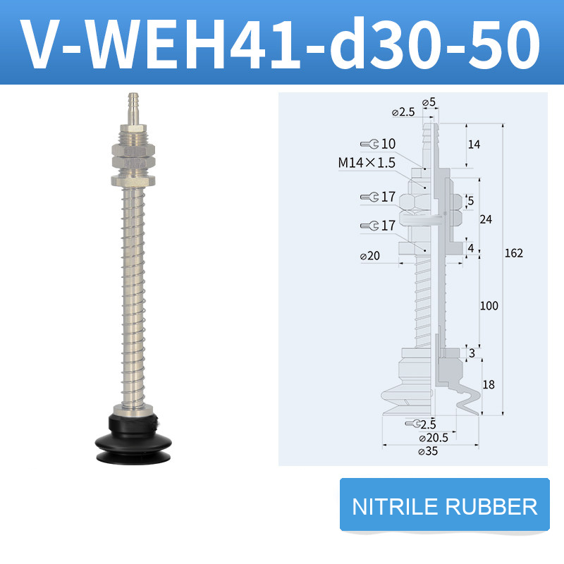 V-WEH41 / V-WEH42 Rear-Port Spring-Loaded Vacuum Cup Assemblies, 6–80 mm-BOLTTE