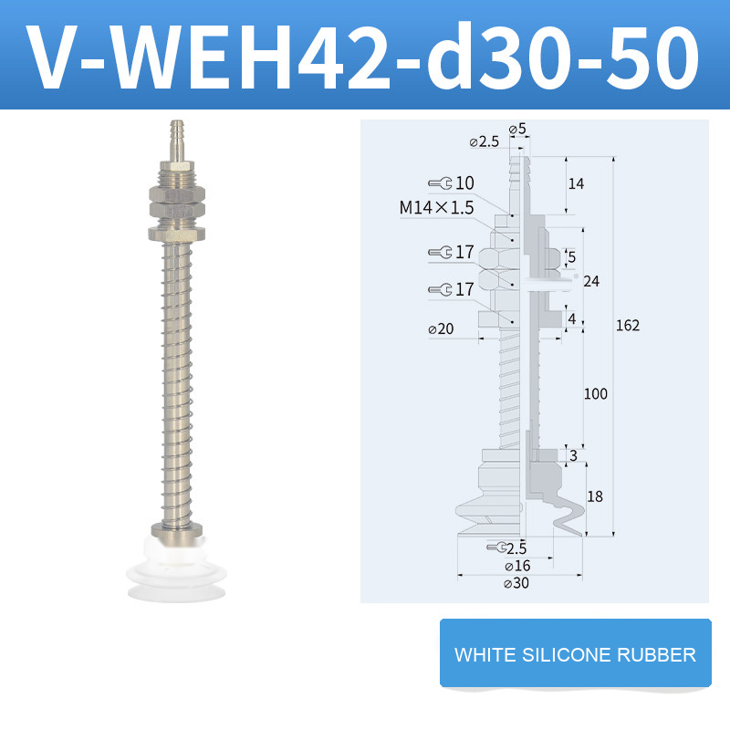 V-WEH41 / V-WEH42 Rear-Port Spring-Loaded Vacuum Cup Assemblies, 6–80 mm-BOLTTE