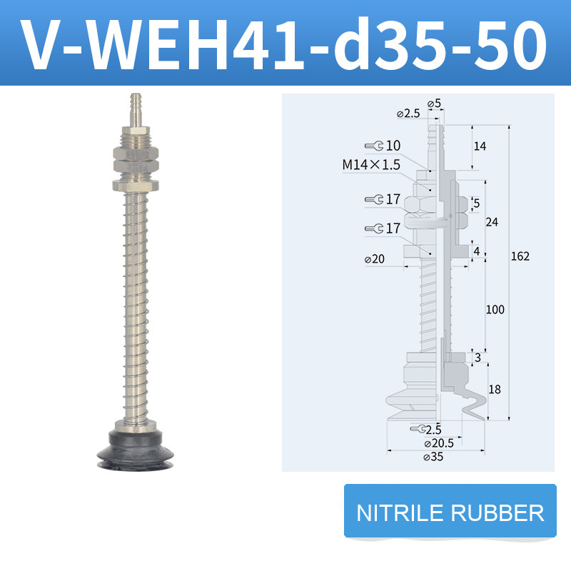 V-WEH41 / V-WEH42 Rear-Port Spring-Loaded Vacuum Cup Assemblies, 6–80 mm-BOLTTE