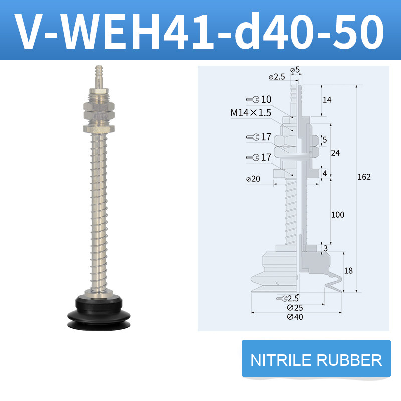 V-WEH41 / V-WEH42 Rear-Port Spring-Loaded Vacuum Cup Assemblies, 6–80 mm-BOLTTE