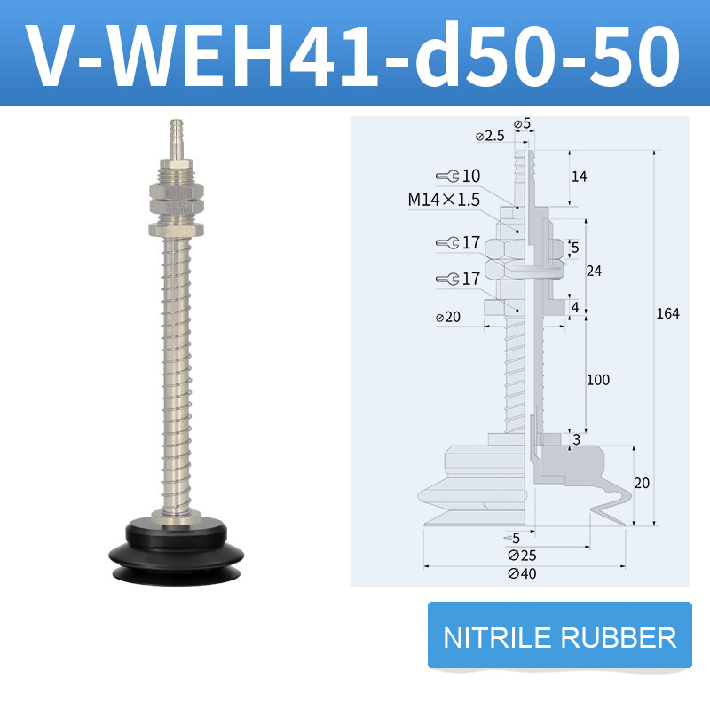 V-WEH41 / V-WEH42 Rear-Port Spring-Loaded Vacuum Cup Assemblies, 6–80 mm-BOLTTE