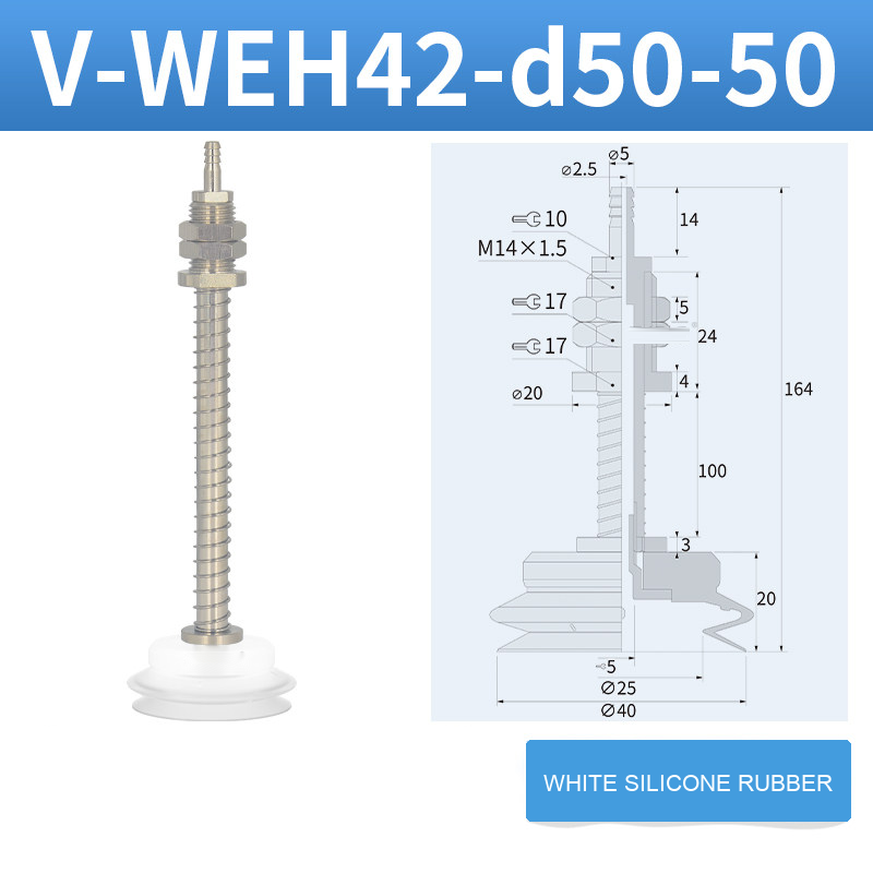 V-WEH41 / V-WEH42 Rear-Port Spring-Loaded Vacuum Cup Assemblies, 6–80 mm-BOLTTE