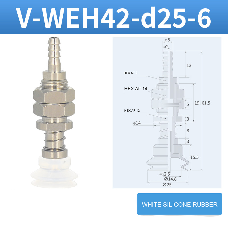 V-WEH41 / V-WEH42 Rear-Port Spring-Loaded Vacuum Cup Assemblies, 6–80 mm-BOLTTE