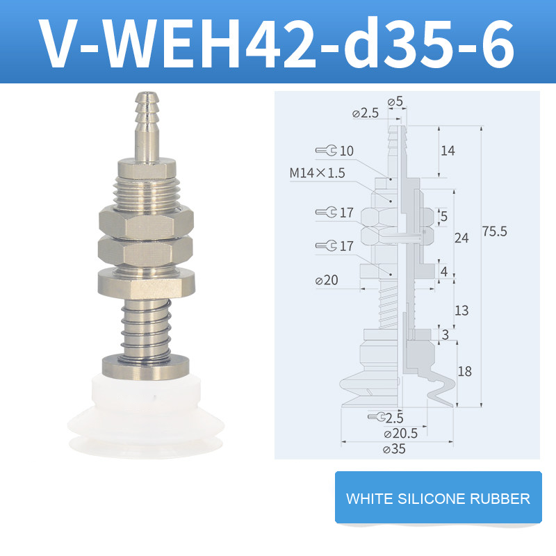 V-WEH41 / V-WEH42 Rear-Port Spring-Loaded Vacuum Cup Assemblies, 6–80 mm-BOLTTE