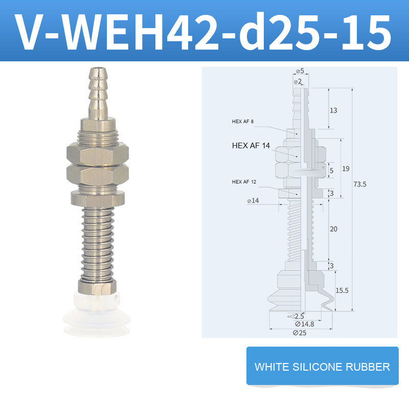 V-WEH41 / V-WEH42 Rear-Port Spring-Loaded Vacuum Cup Assemblies, 6–80 mm-BOLTTE