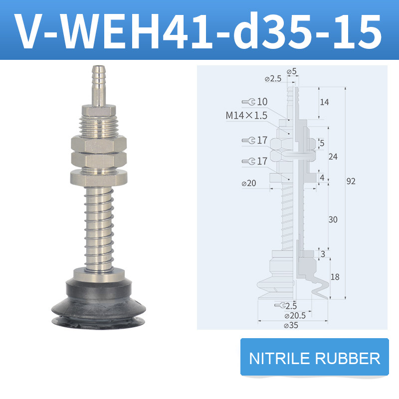 V-WEH41 / V-WEH42 Rear-Port Spring-Loaded Vacuum Cup Assemblies, 6–80 mm-BOLTTE