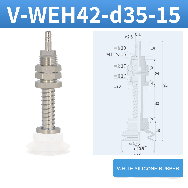 V-WEH41 / V-WEH42 Rear-Port Spring-Loaded Vacuum Cup Assemblies, 6–80 mm-BOLTTE