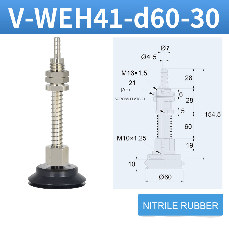 V-WEH41 / V-WEH42 Rear-Port Spring-Loaded Vacuum Cup Assemblies, 6–80 mm-BOLTTE