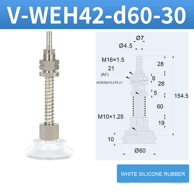 V-WEH41 / V-WEH42 Rear-Port Spring-Loaded Vacuum Cup Assemblies, 6–80 mm-BOLTTE