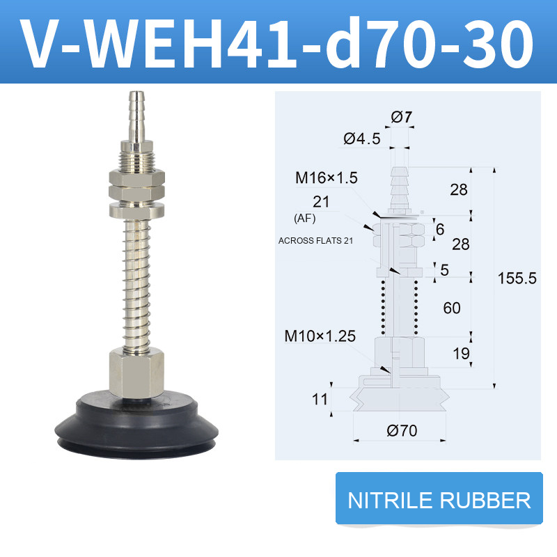 V-WEH41 / V-WEH42 Rear-Port Spring-Loaded Vacuum Cup Assemblies, 6–80 mm-BOLTTE