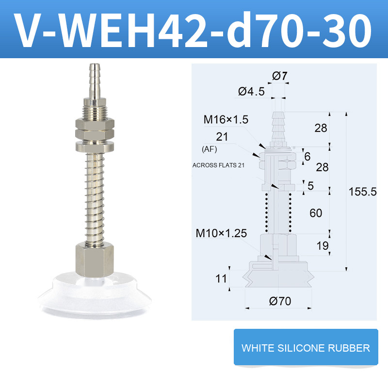 V-WEH41 / V-WEH42 Rear-Port Spring-Loaded Vacuum Cup Assemblies, 6–80 mm-BOLTTE